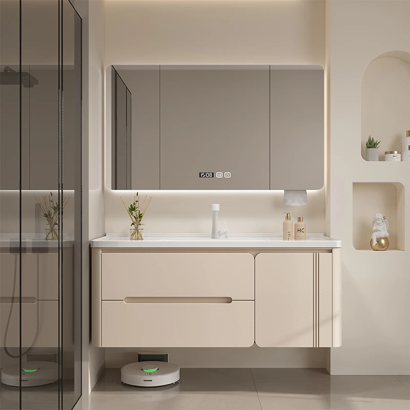 全橡木烤漆浴室柜陶瓷一体盆卫生间洗漱台洗手盆洗脸盆卫浴柜组合