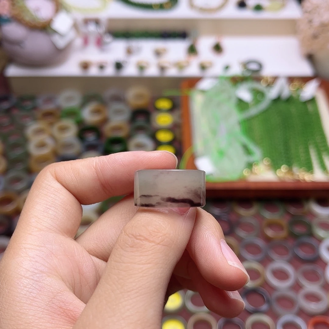 和田玉戒指未镶嵌16.5 青提带紫