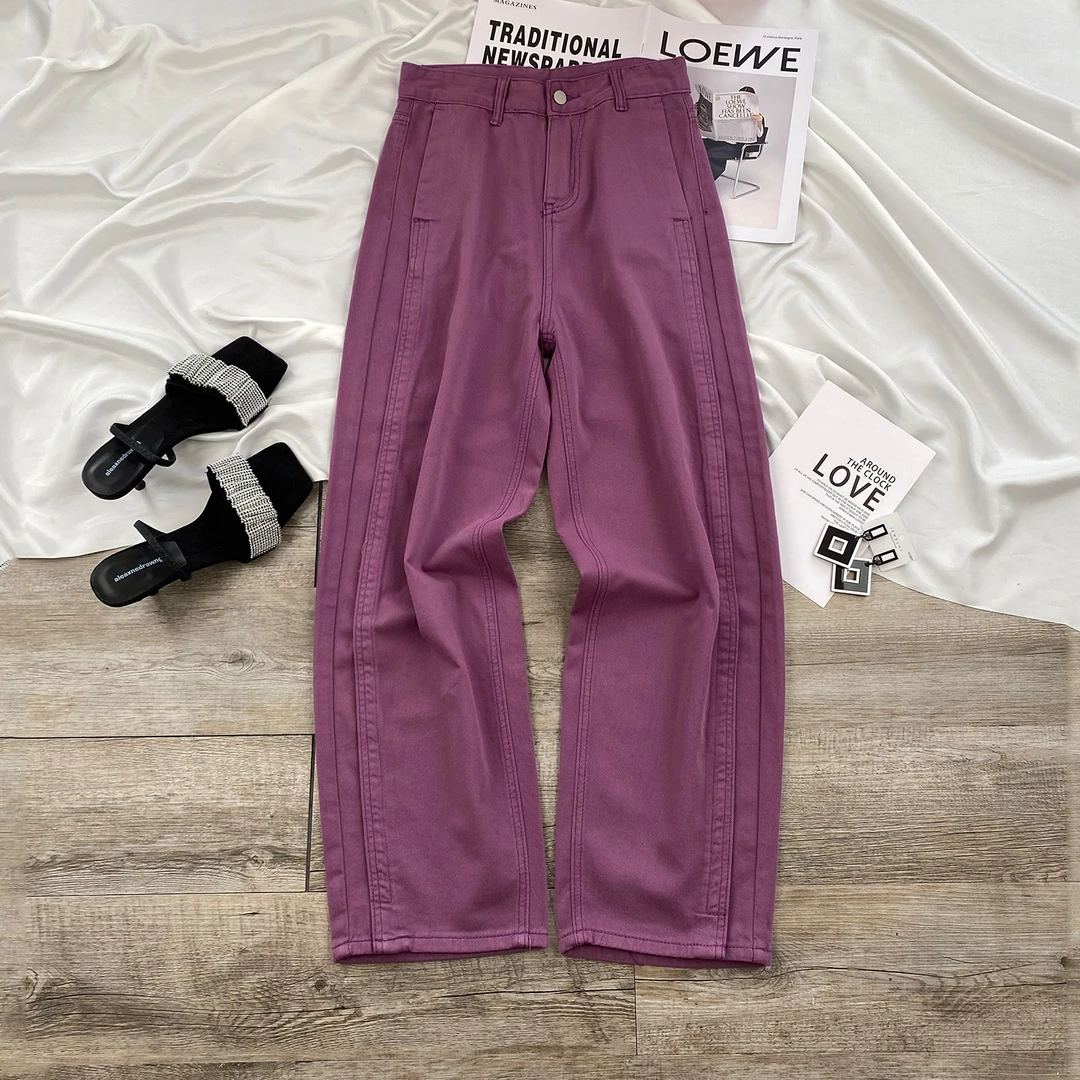 巨好看葡萄紫直筒牛仔裤女2025年新款秋季高腰显瘦宽松阔腿裤子女