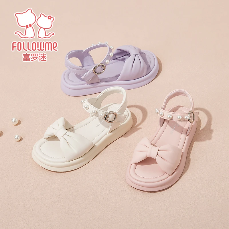 富罗迷儿童凉鞋女孩夏季新款魔术贴女孩软底防滑海边公主鞋4B8514