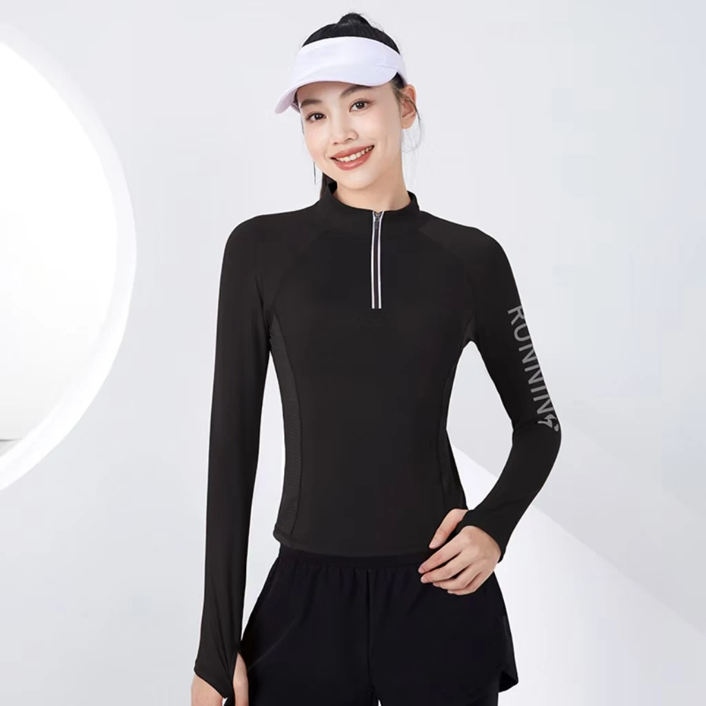 【153号】J33998H半拉链户外运动长袖瑜伽T恤跑步上衣训练服M