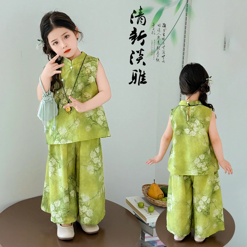 女童套装2025新款洋气夏季新中式国风儿童两件套