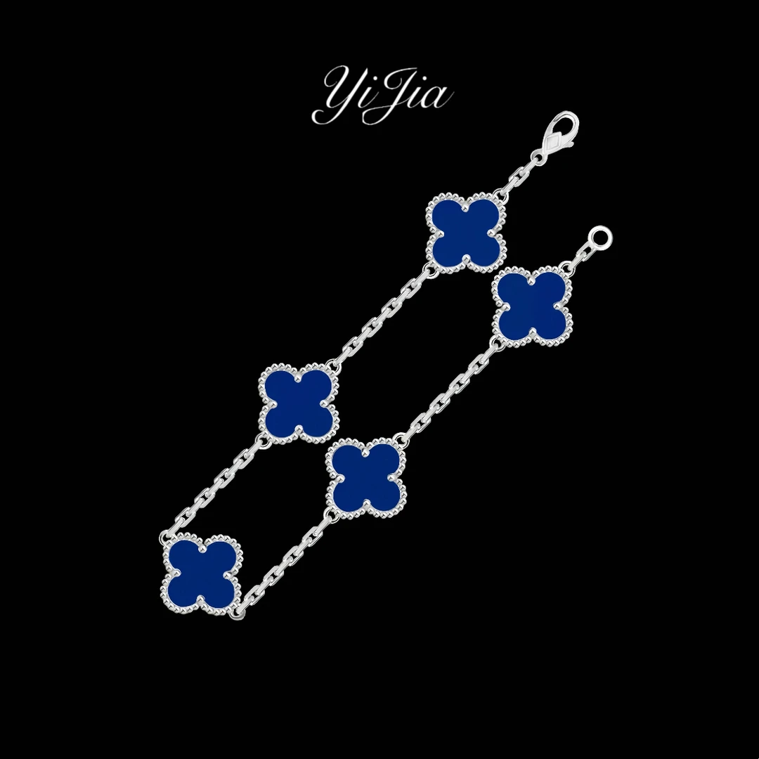 语花印 铜合金合成锆石手链 时尚四叶草手链FS1260(深蓝）轻奢百搭