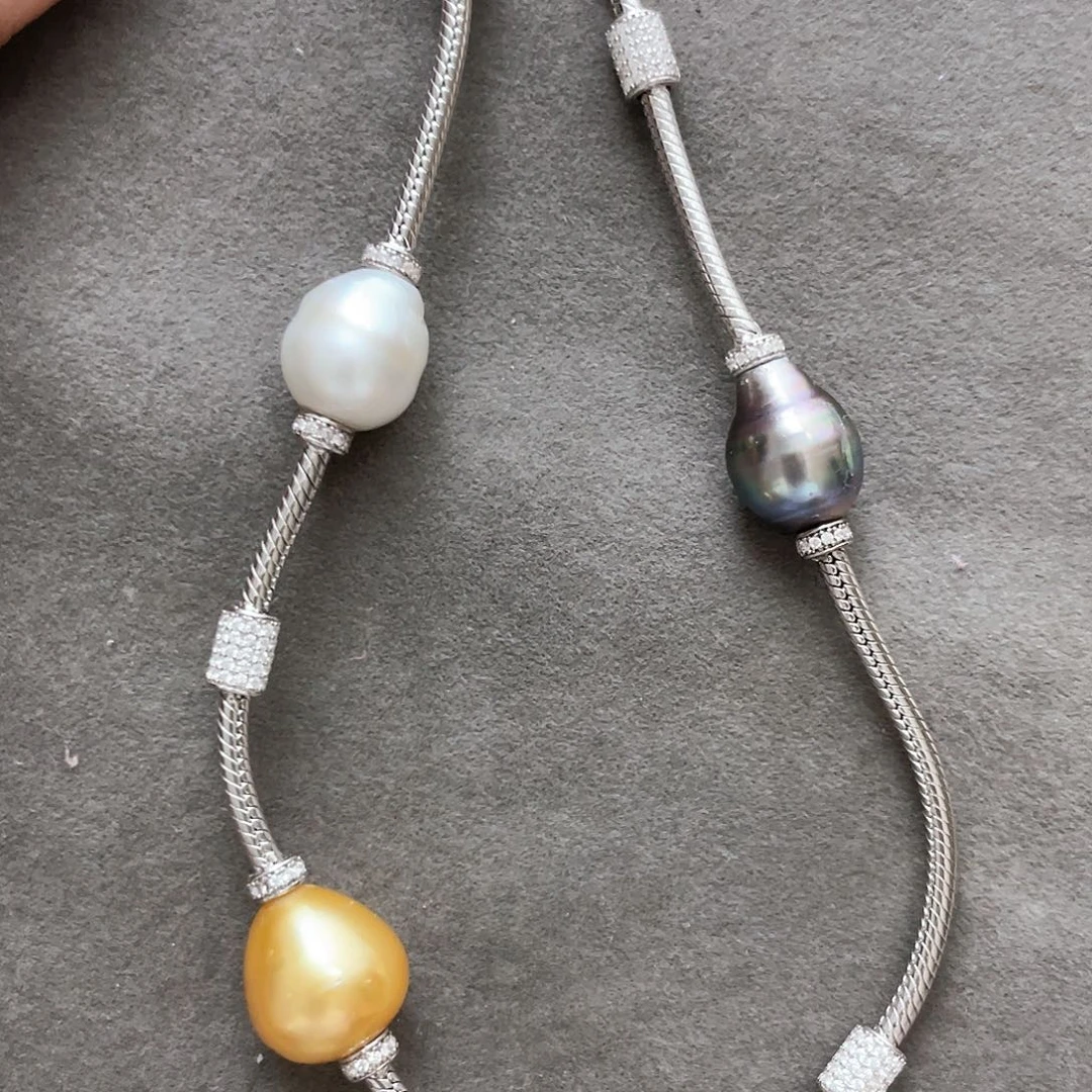 海水珍珠银S925镶嵌颈饰