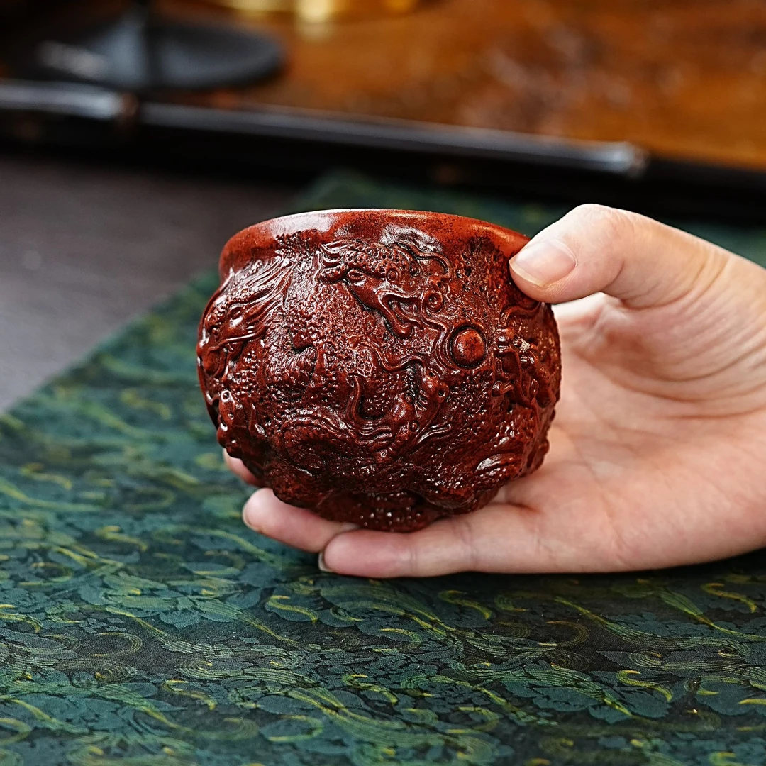 宜兴正宗紫砂龙形陶瓷供春大缸杯复古创意纯手工主人杯九龙杯