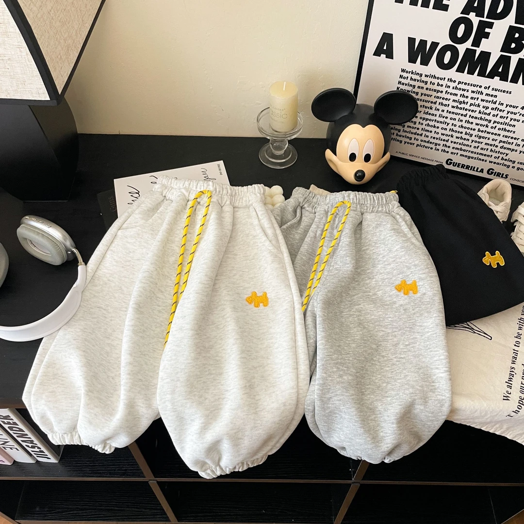 【高品质】儿童韩系刺绣卫裤春男女宝新款收口裤洋气潮