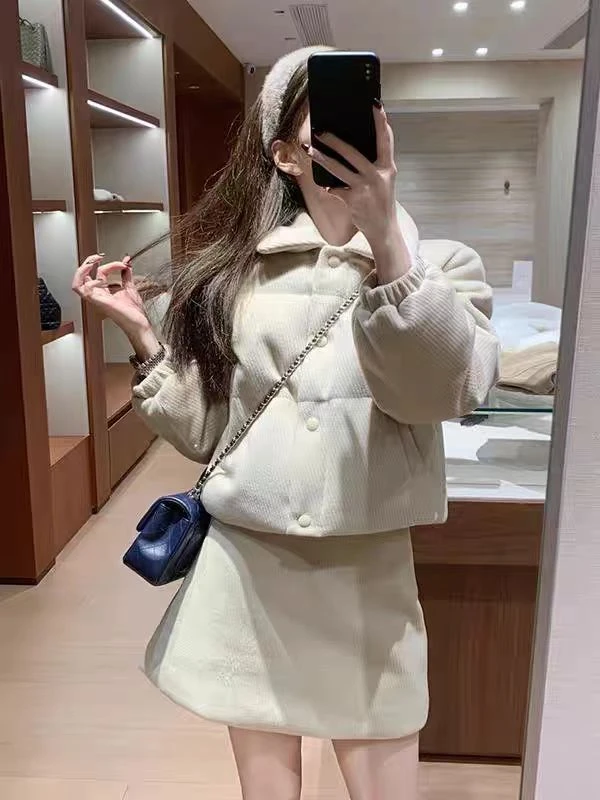 （看姐妹预约人数上新款式）新款韩版POLO领设计卡其色棉服套装