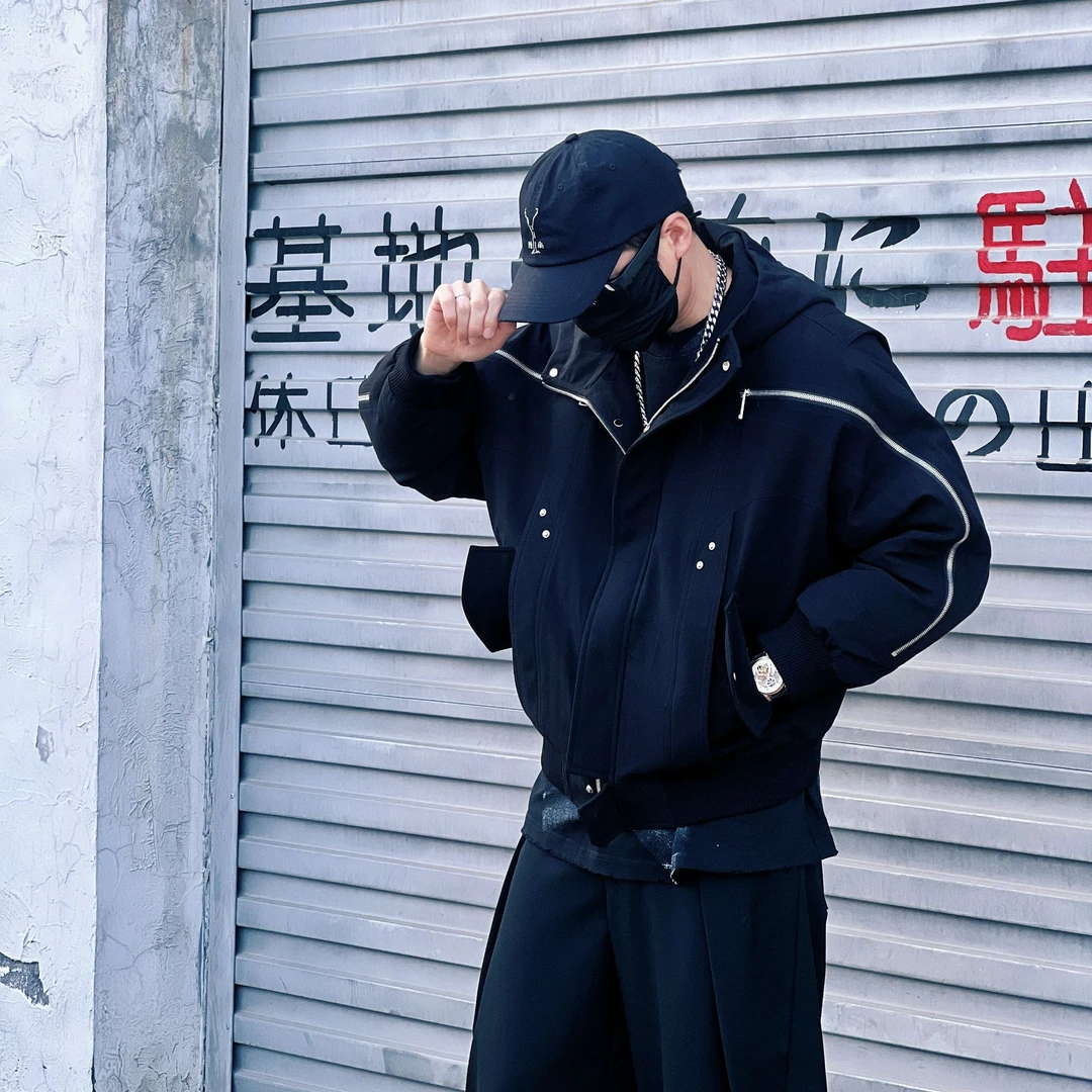 【隐尚】冬季美式潮牌工装连帽加厚短款羽绒服白鸭绒时尚保暖外套男