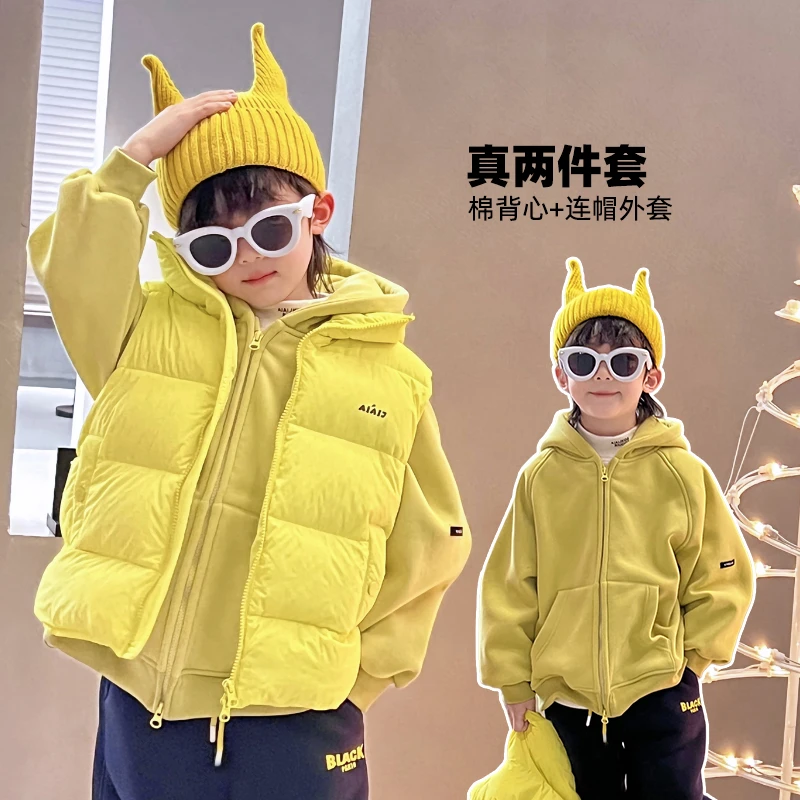 男童马甲卫衣外套黄色儿童冬季保暖设计感中大童加厚外套412128O0