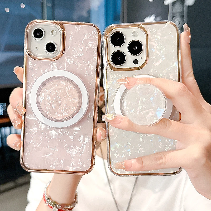 梦幻贝壳16promax苹果iPhone15/16/14/13/12手机壳支架磁吸11少女