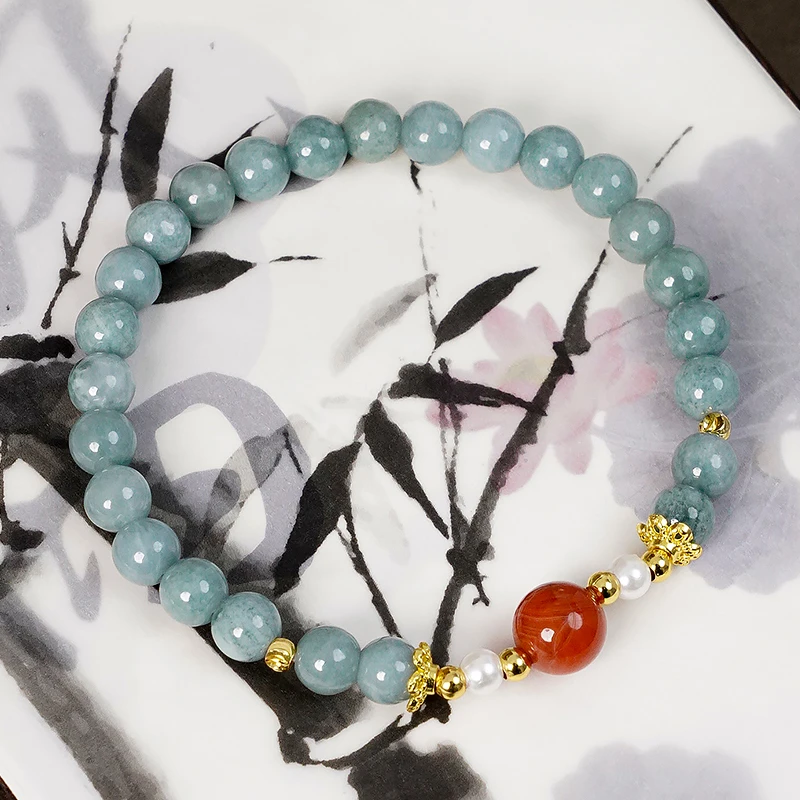 单圈翡翠南红转珠手链-8679