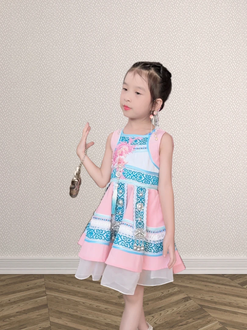 儿童苗族壮族土家族服饰少数民族重工刺绣连衣裙女孩衣服
