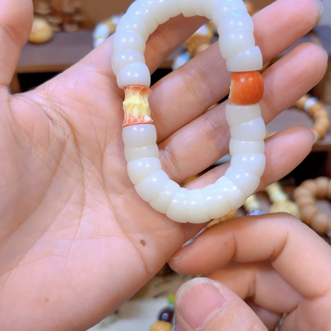 星月菩提手串白菩提大肠12mm鹿角根付苹果
