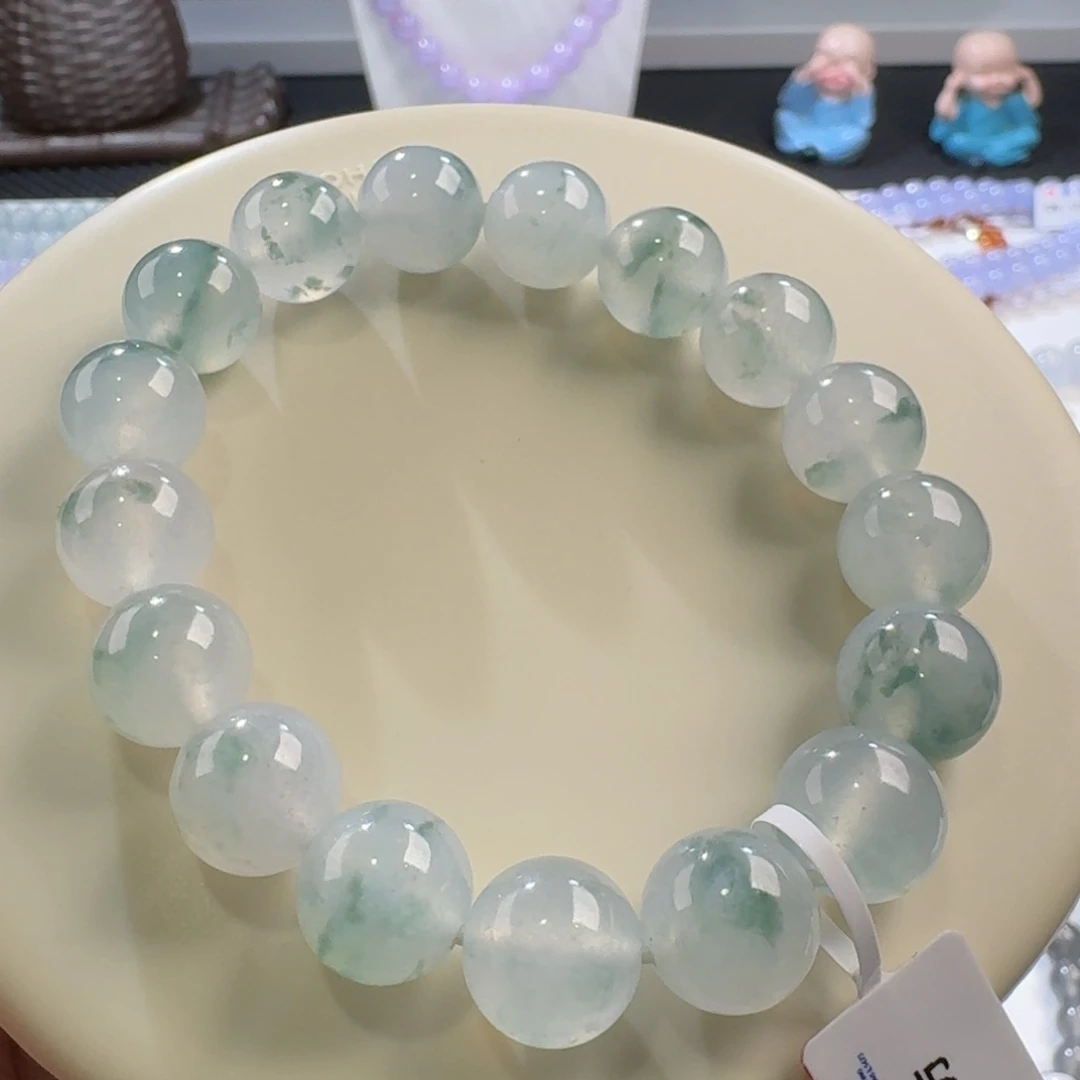 翡翠手链未镶嵌冰飘海草绿花手串卡12.5 漏！