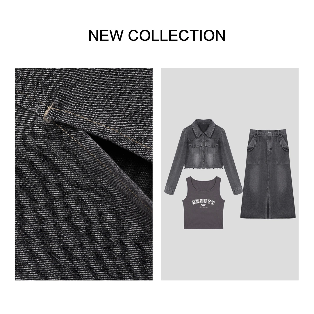 【芳芳专属】D5F30299B 舒适随性 牛仔布料半长裙套装