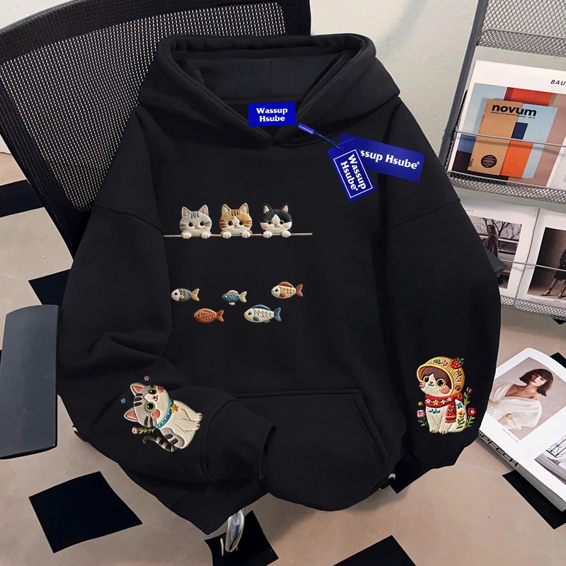 WASSUP HSUBE设计感趣味潮流套头连帽卫衣秋冬情侣百搭重磅上衣服