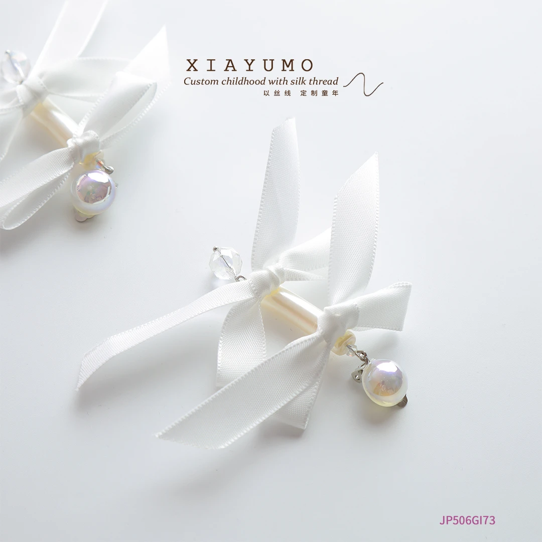 夏羽墨原创设计女童白色双层蝴蝶结耳饰时尚精致洋气公主款