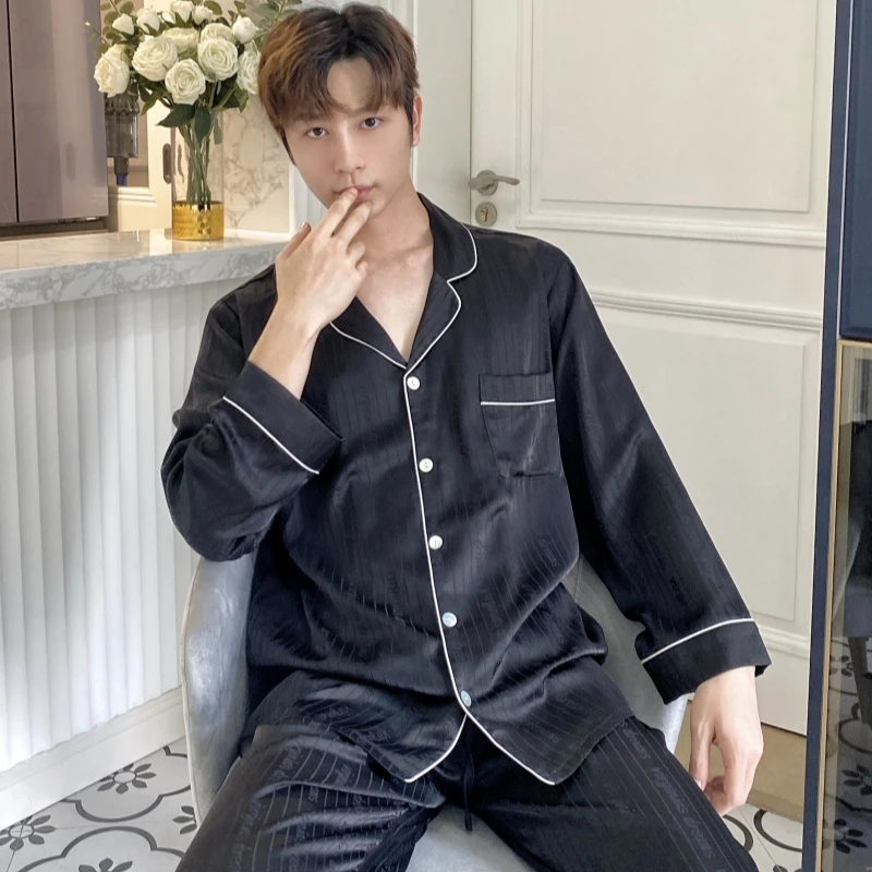 【条纹提花】新款男士睡衣长袖长裤家居服潮流透气休闲宽松春秋季