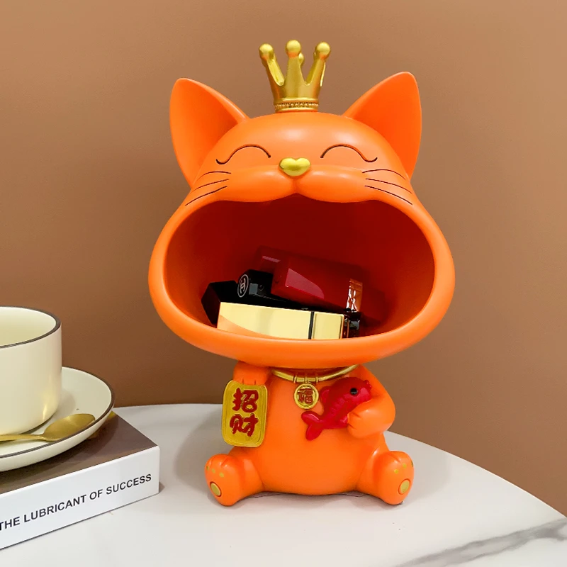 家居饰品新款皇冠大嘴猫入户玄关钥匙收纳客厅电视柜软装装饰品