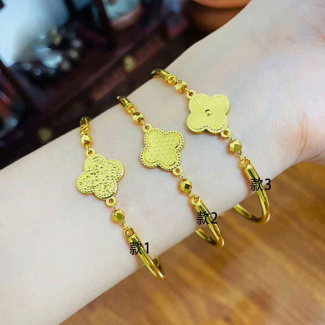 铜合金手链 幸运四叶草手环女百搭时尚CNC精工版碎冰冰首饰手链
