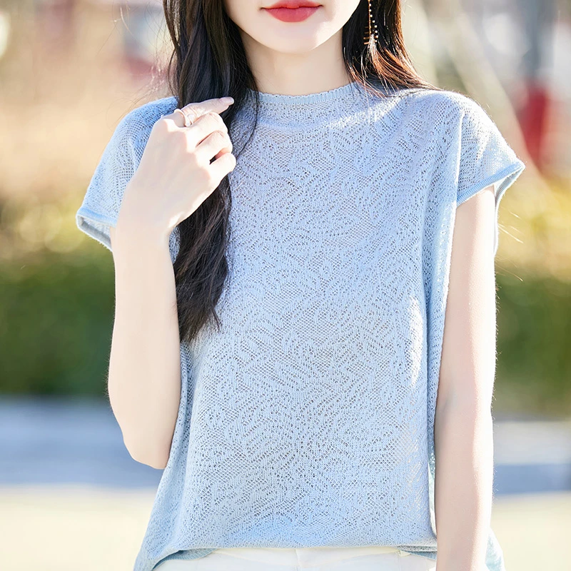 简约舒适女士韩版时尚潮流金银线无袖短袖