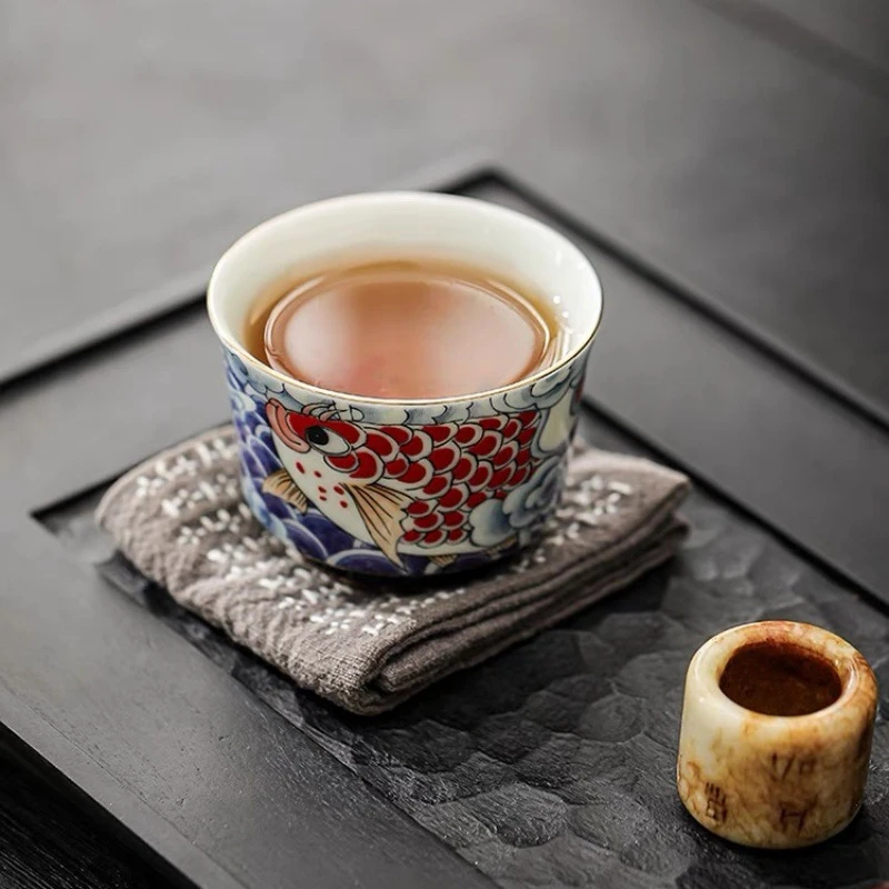 福龙鱼直口杯锦鲤招财纳福对杯品茗杯主人杯高档陶瓷茶杯单杯礼盒