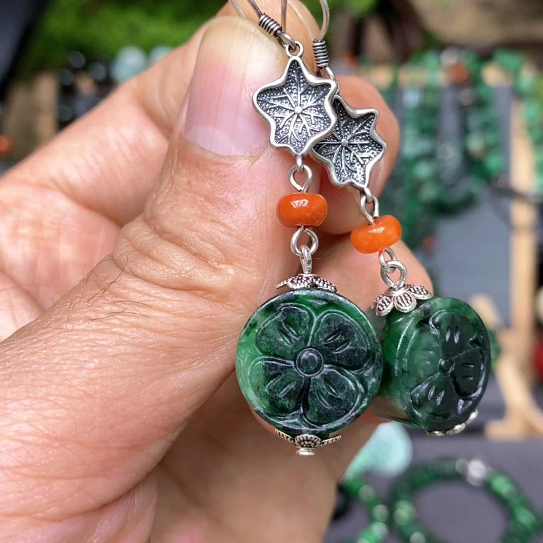 翡翠耳饰银S925镶嵌漂亮美眉