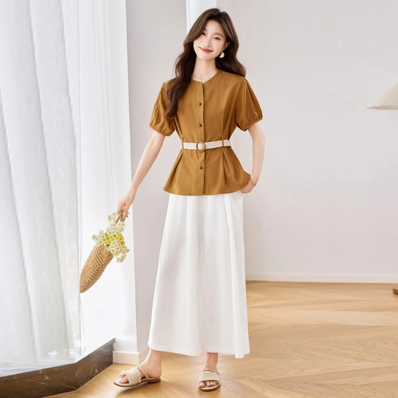 时尚套装女夏季2025新款轻奢高级感法式掐腰衬衫夏季新款连衣裙女