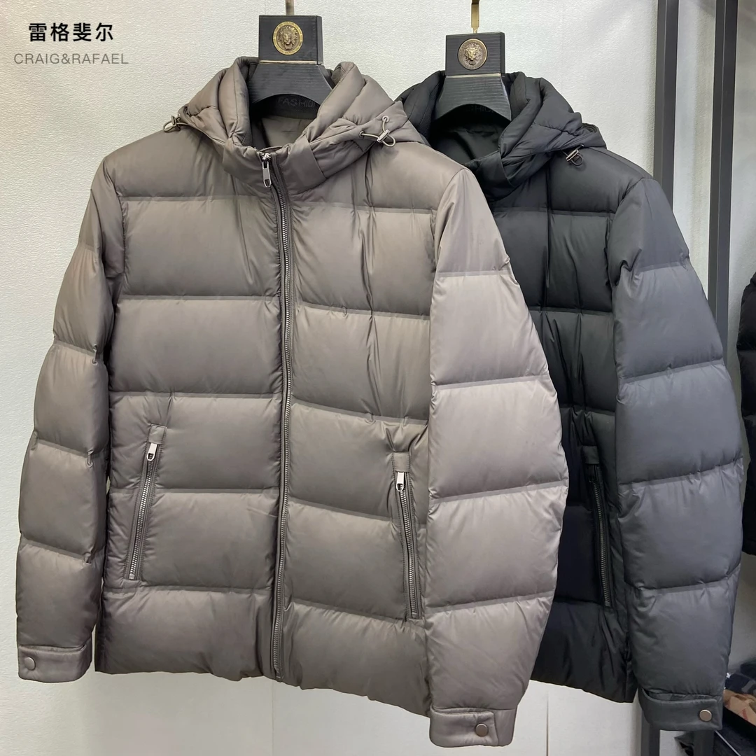 【89002】冬季连帽黑色厚羽绒服108g+鸭绒亲肤保暖男士外套25新品