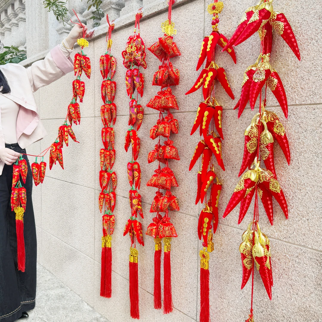 辣椒装饰挂墙上挂串红红火火新年挂件农家乐布置挂饰连串福袋