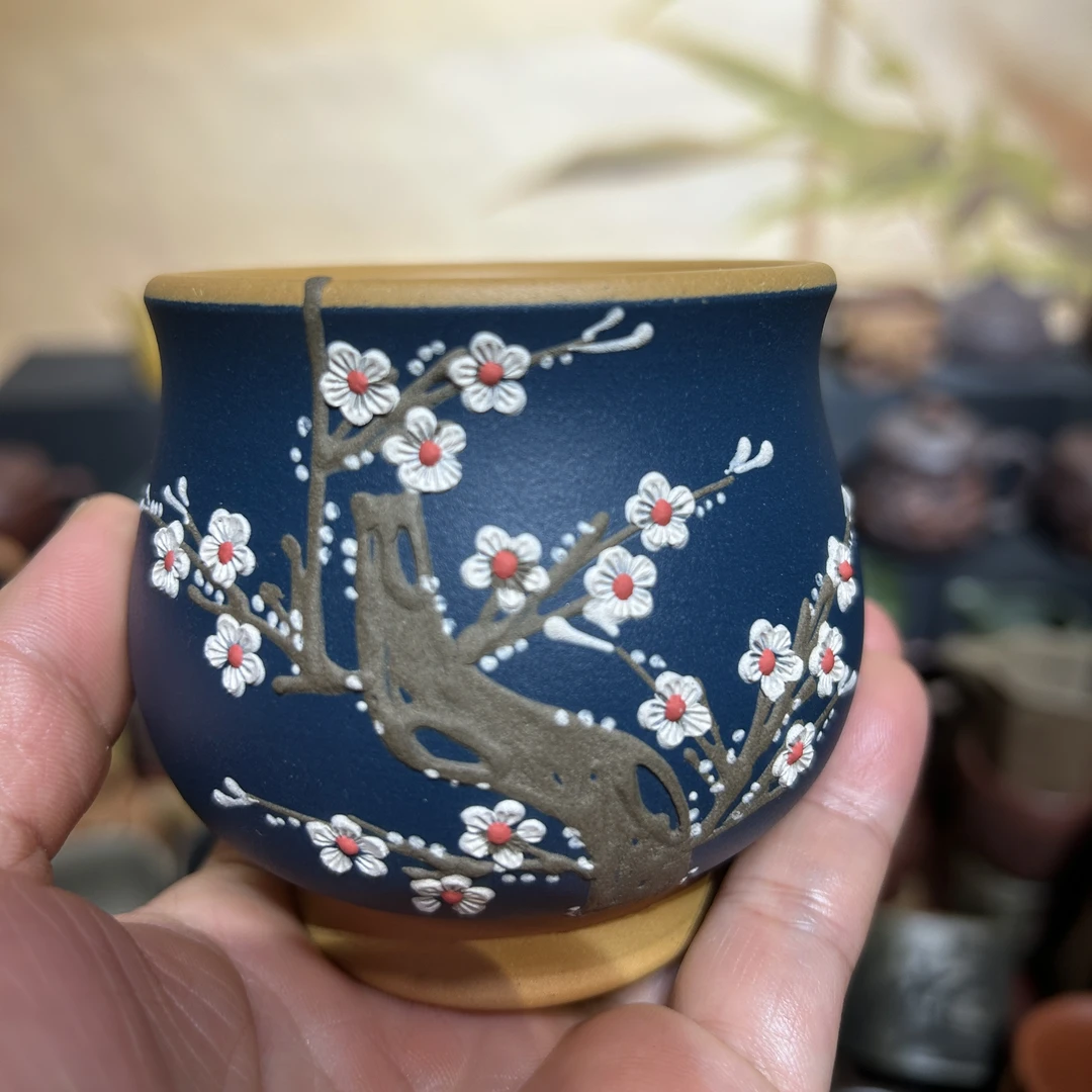 宜兴紫砂原矿段泥粉浆寒梅主人杯