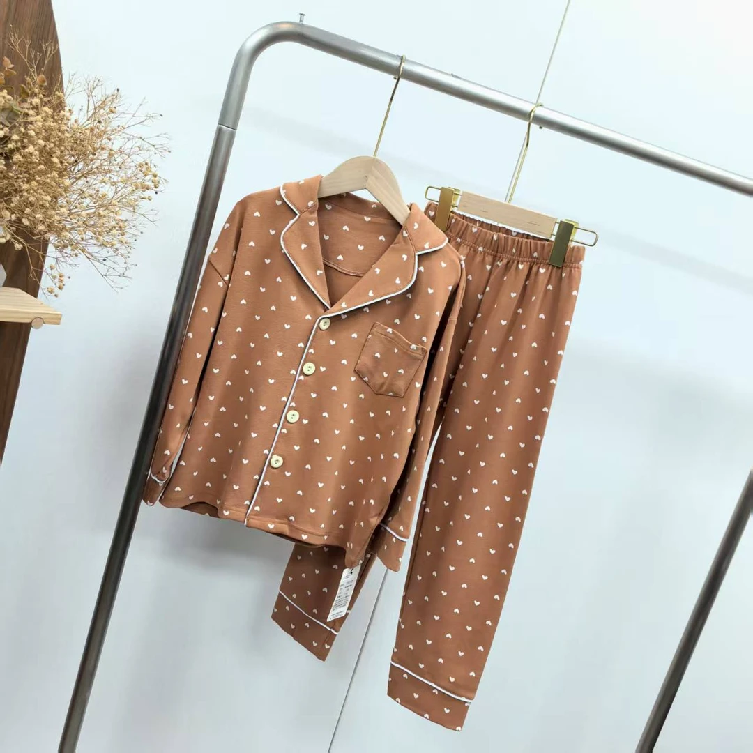 【S702】砖红色爱心睡衣居家服