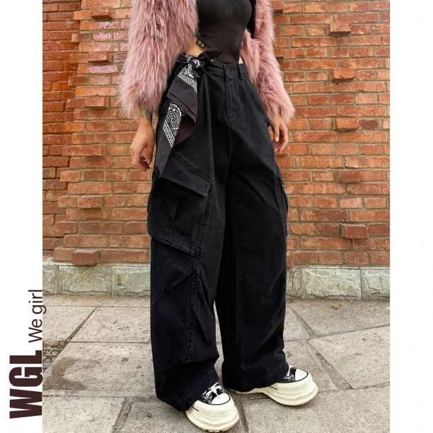 WGL美式复古解构设计感工装裤男女宽松休闲褶皱直筒垂感裤子百搭