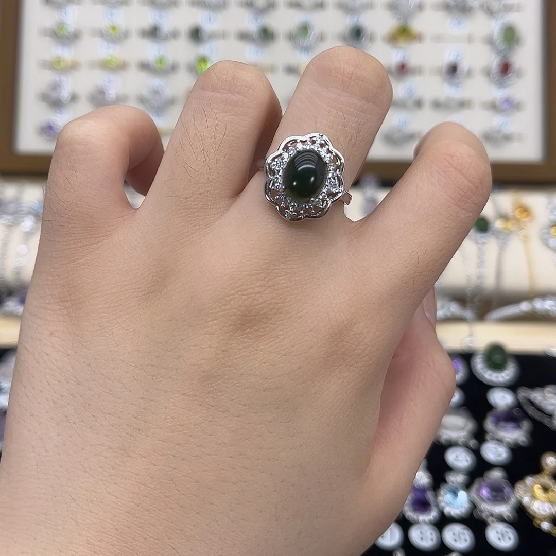 岫玉银S925镶嵌戒指