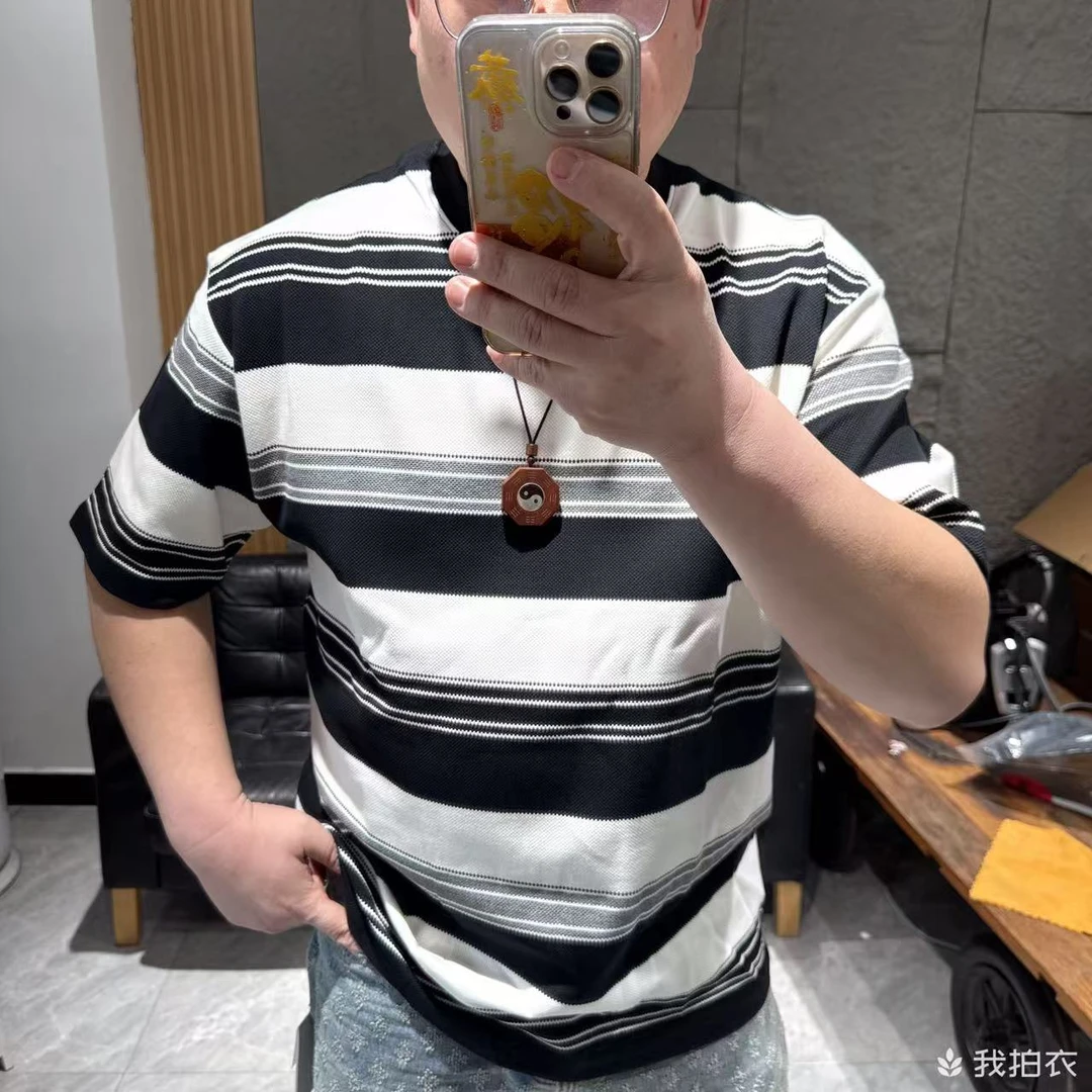 8850-2025春夏季新款男士黑白条短袖