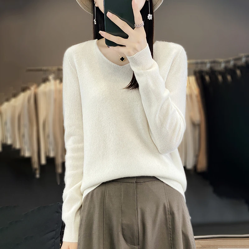 【年终清货】打底衫春秋V领长袖针织衫内搭百搭瘦女款衣服