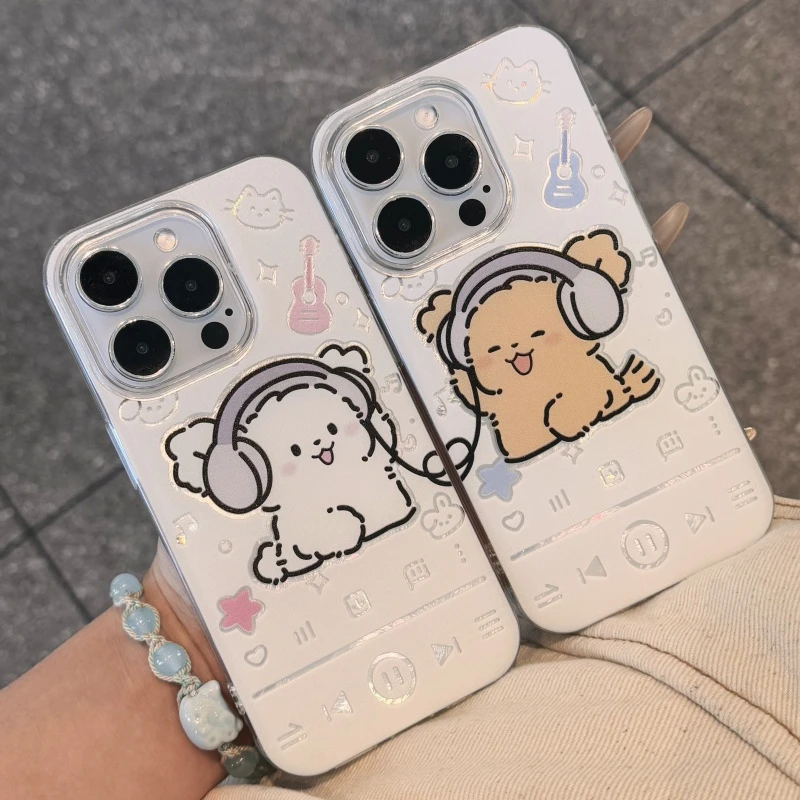 奥菲顿情侣线条小狗适用苹果16/15冰川手机壳华为p70vivo小米oppo