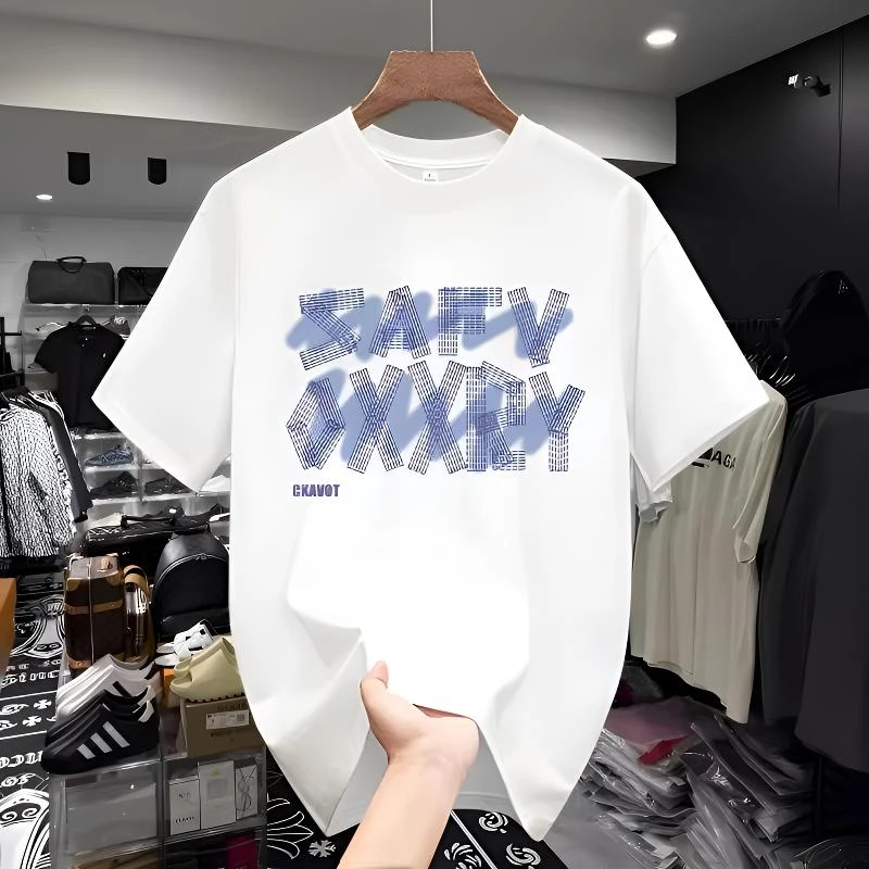 潮牌设计感字母印花圆领短袖T恤男女嘻哈高级感美式百搭休闲体恤