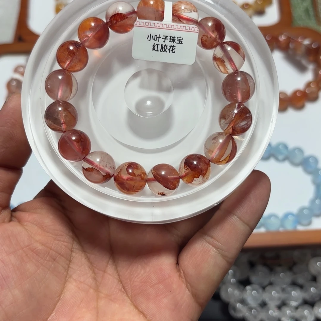 水晶手链未镶嵌橘*猫12mm红胶花拍10单一条