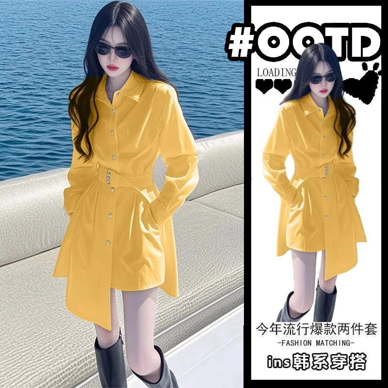 2025新款今年流行爆款小个子漂亮独特小香风黄色不规则衬衫连衣裙