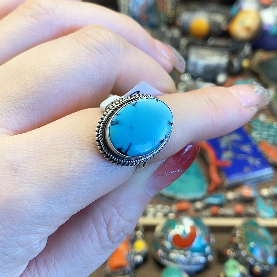 银S925镶嵌绿松石戒指