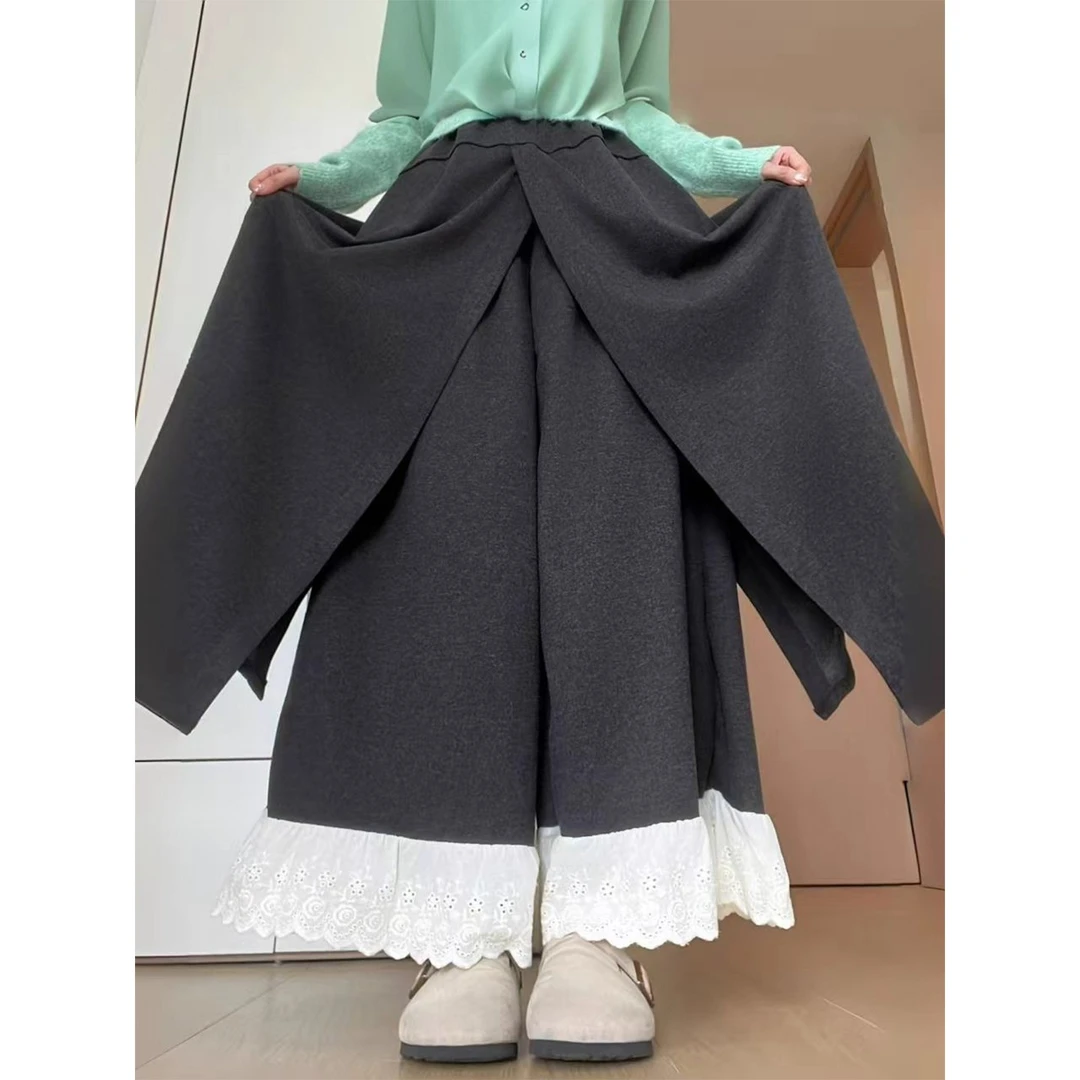 深灰色梧桐阔腿裤女秋冬新款胖mm遮肉显瘦慵懒松弛感休闲直筒裤