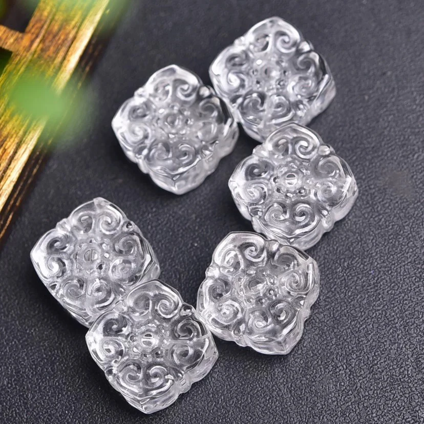 纯天然白水晶四喜福牌配饰纳福百搭串饰手工diy手链编绳散珠配件