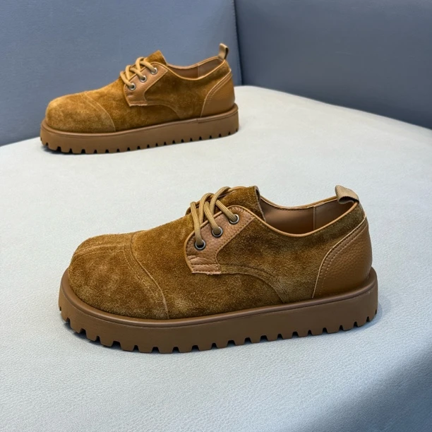 青年板鞋耐磨纯色系带圆头工装鞋休闲鞋子潮流