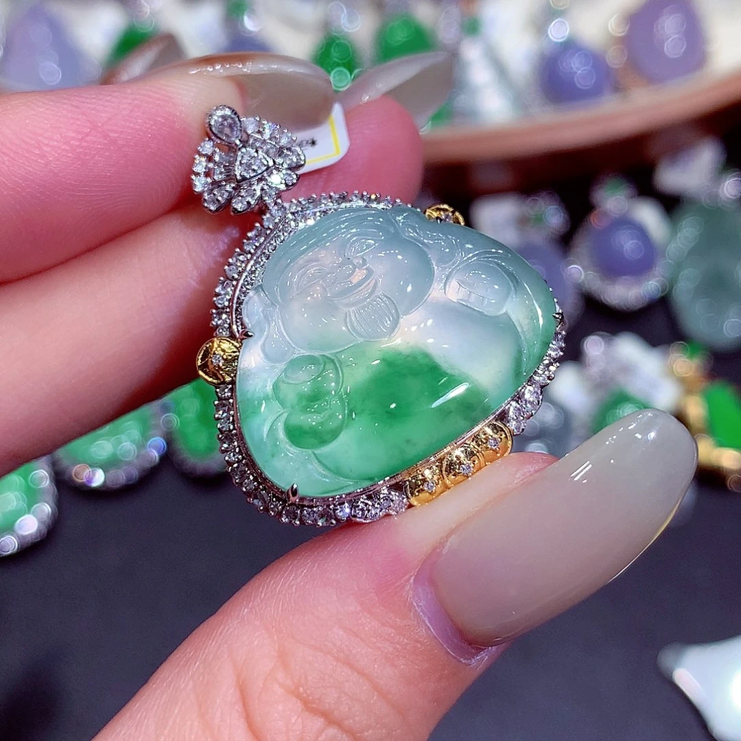 翡翠18K金镶嵌吊坠(不含链)