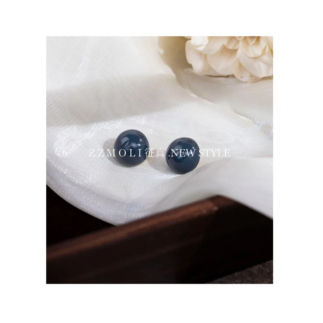 合金亚克力耳饰 气质海岛蓝丸子耳钉女士时尚简约耳环ZBP7288