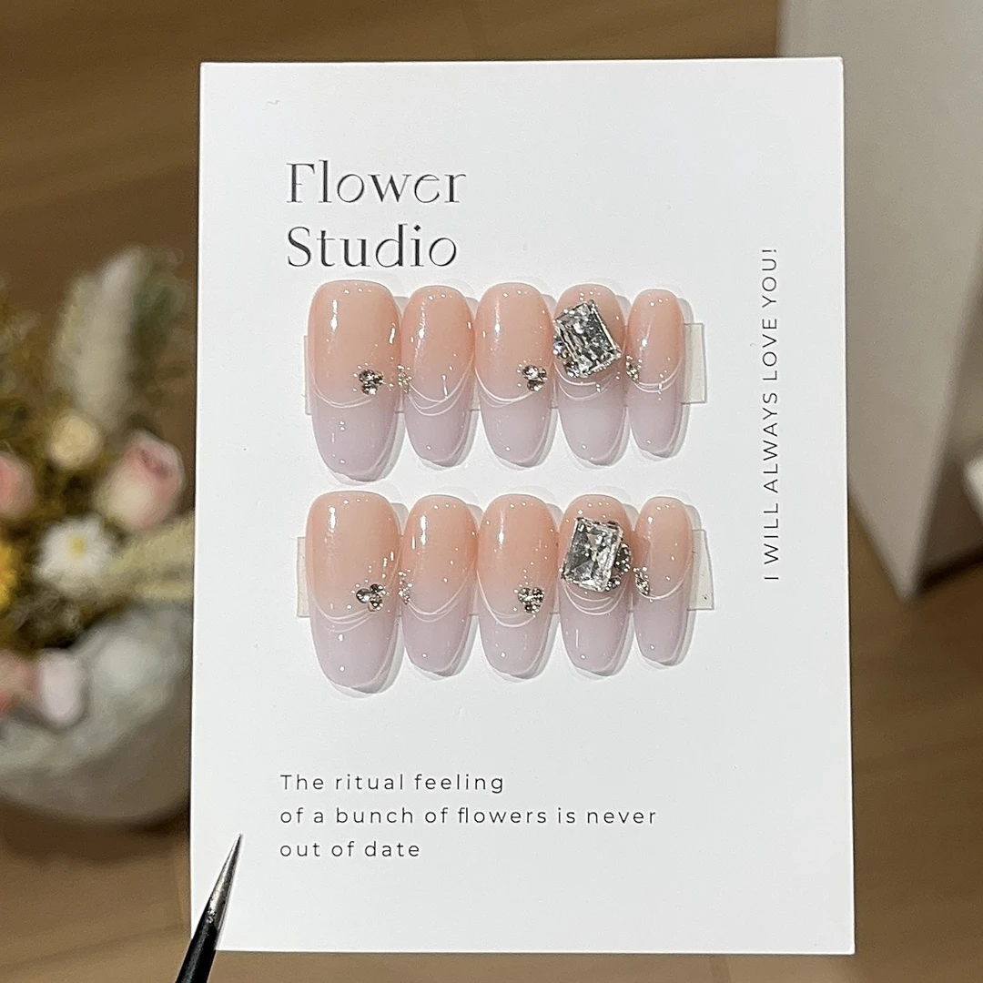 【梦幻紫】纯欲风朦胧紫月光石渐变法式拉丝贴钻显白穿戴甲