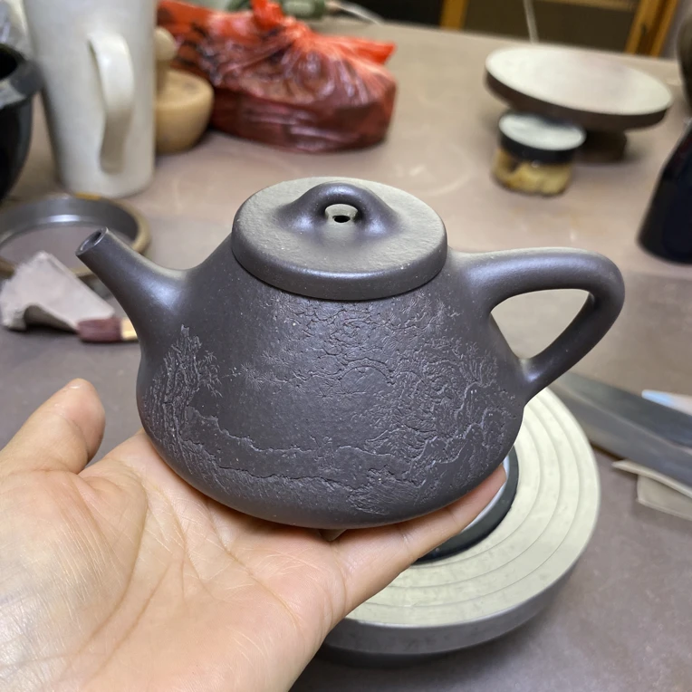 宜兴紫砂壶矿标级大水潭天青泥石磨料30目全手工子冶石瓢250cc