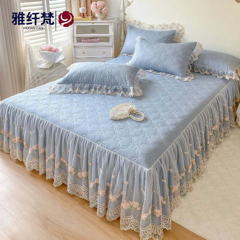 100%纯棉夹棉床裙单件全棉床罩加厚防滑床单床垫保护套四季床上用