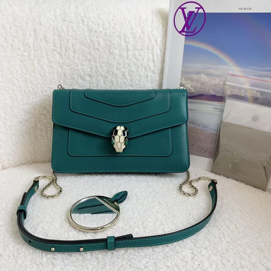 99新 BVLGARI/宝格丽 壹臻/祖母绿横版珐琅蛇头包小号 70308460